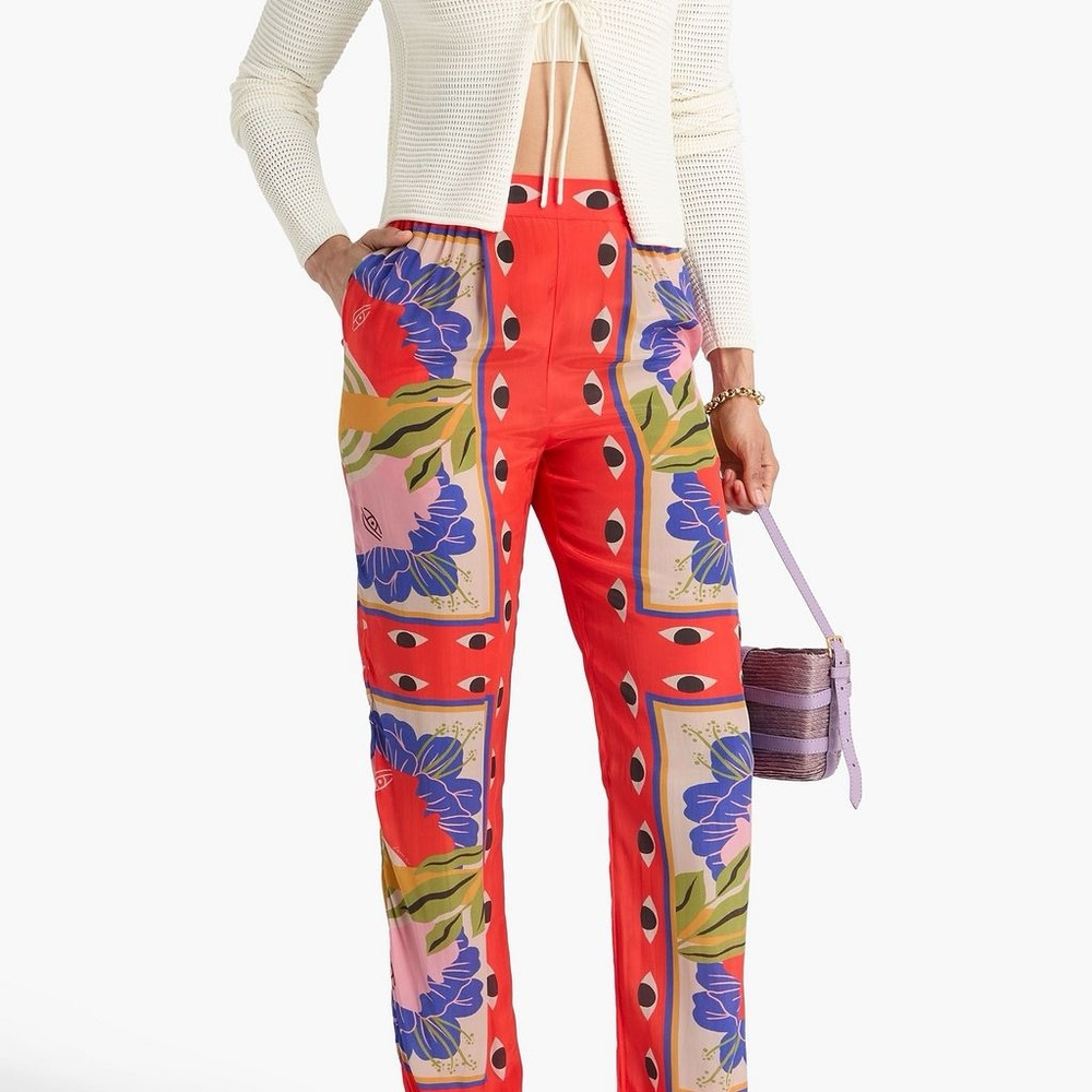 FARM Rio Vibrant Red and Blue Floral Trousers